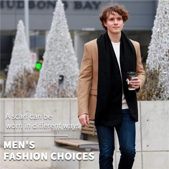 New Men's Winter Scarf Soft Warm Long Cashmere Feel Scarves - Picture 5 of 7